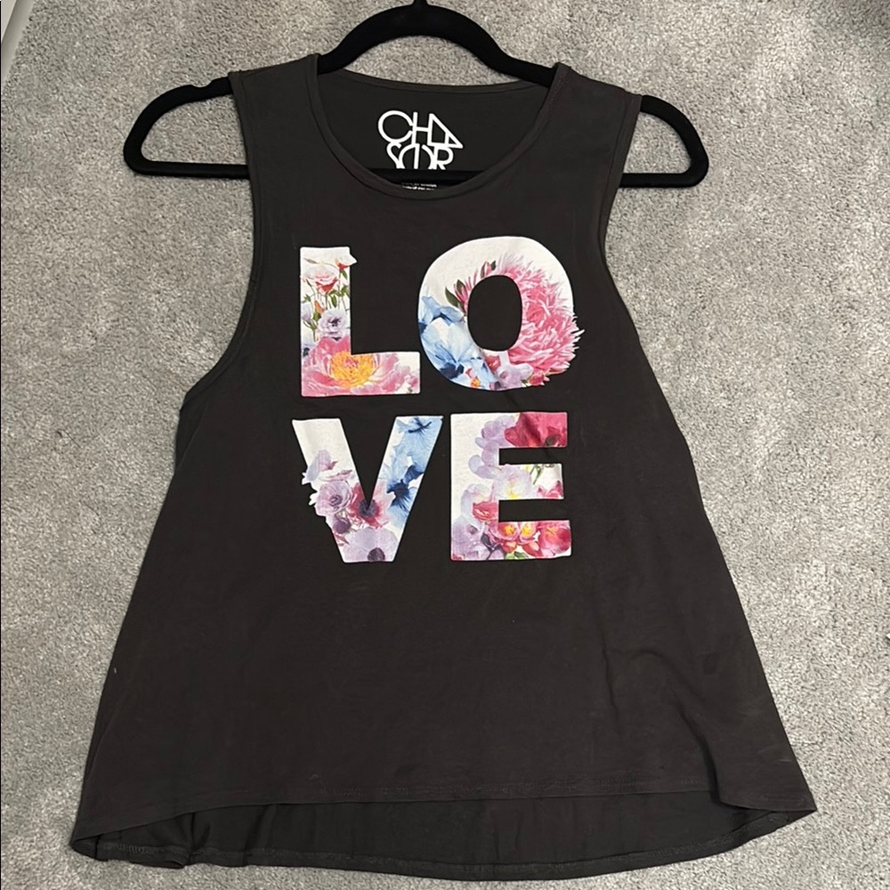 Chaser Black Floral LOVE Tank Top
